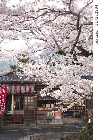 満開の桜に彩られた幸せ地蔵尊 縦構図1 満開の桜に彩られた幸せ地蔵尊 縦構図1 114222594