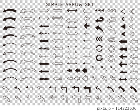 矢印のベクターイラストセット。やじるし、線、線画、アイコン、シンプル 114222636