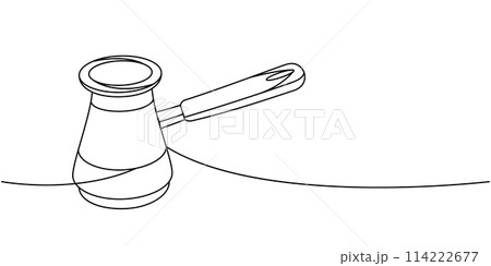 Traditional coffee pot one line continuous drawing. Hand drawn elements for cafe menu, coffee shop. Vector linear illustration Traditional coffee pot one line continuous drawing. Hand drawn elements for cafe menu, coffee shop. Vector linear illustration 114222677