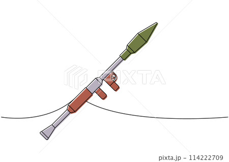 Soviet anti-tank grenade launcher one line colored continuous drawing. Various modern weapons continuous one line illustration. Vector illustration. Soviet anti-tank grenade launcher one line colored continuous drawing. Various modern weapons continuous one line illustration. Vector illustration. 114222709