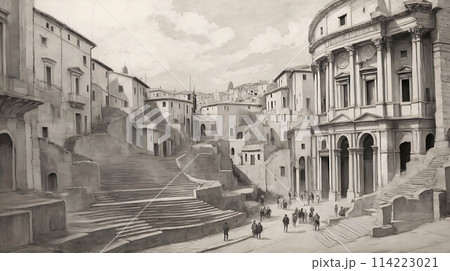 pencil sketch hand drawn beautiful landscape for card, and content creation pencil sketch hand drawn beautiful landscape for card, and content creation 114223021