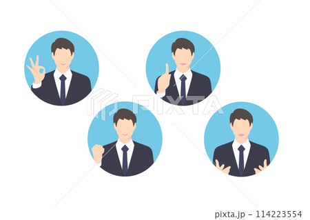 OKサイン、ガッツポーズ、指差し、提案をするビジネスパーソン・経営者、アイコン調 114223554