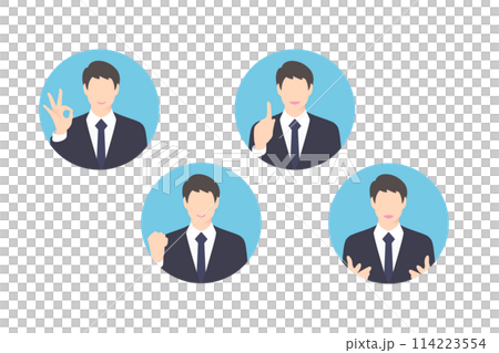 OKサイン、ガッツポーズ、指差し、提案をするビジネスパーソン・経営者、アイコン調 114223554