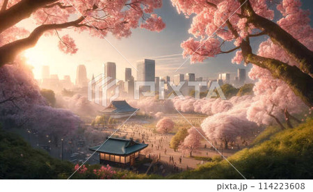 桜に包まれる美しい東京のイメージ 114223608