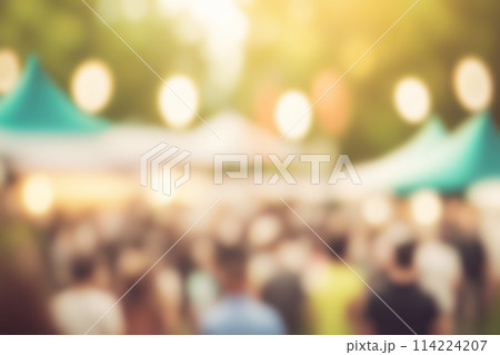 Blur image of night market festival with bokeh for background usage. Blurred background design Blur image of night market festival with bokeh for background usage. Blurred background design 114224207