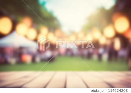 Blur image of night market festival with bokeh for background usage. Blurred background design 114224208
