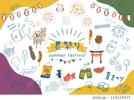 夏祭りのてがきアイコンセット 114224475