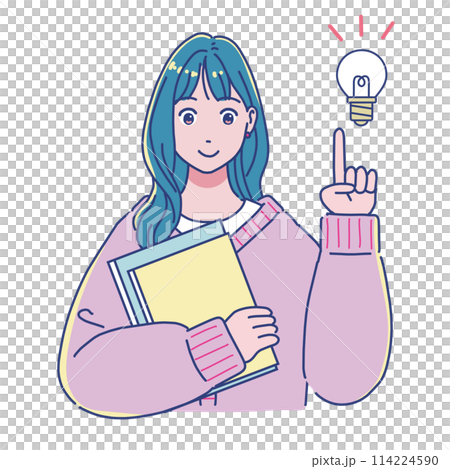 Anime-style female student holding a book Idea 114224590