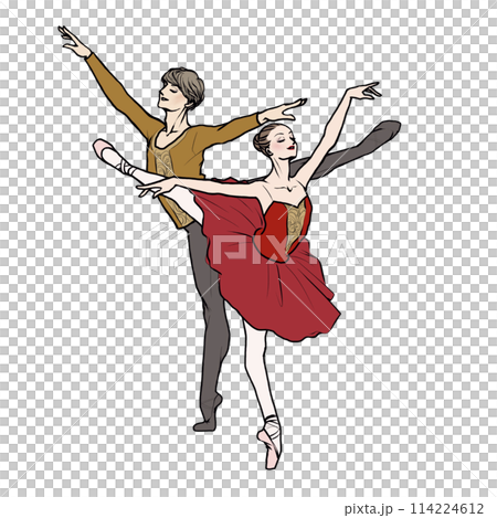 男女でバリエーションを踊るバレエダンサーたち 114224612