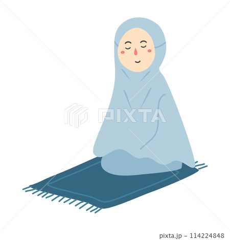 sticker template with muslim girl praying cartoon sticker template with muslim girl praying cartoon 114224848
