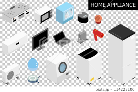 新生活で必要な家電のアイソメトリックイラスト 114225100