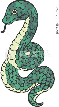 年賀状素材　年賀2025　巳年　巳　蛇　へび年　墨絵　水墨画　版画　水彩　手描き　イラスト素材 114225708