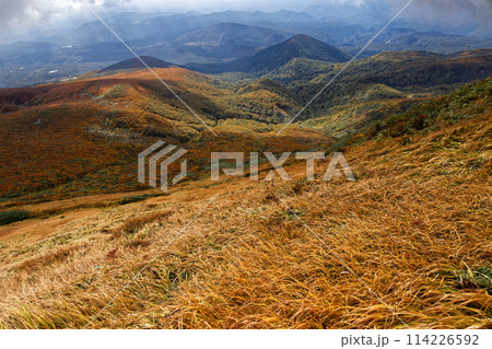 秋の栗駒山から見る紅葉の山肌 秋の栗駒山から見る紅葉の山肌 114226592