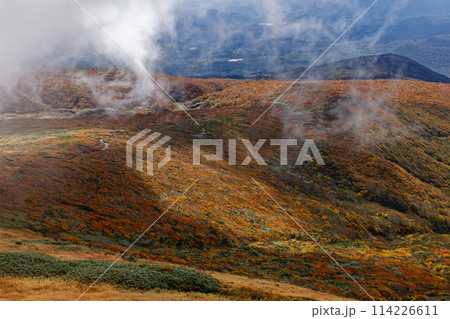 秋の栗駒山から見る紅葉の山肌 秋の栗駒山から見る紅葉の山肌 114226611