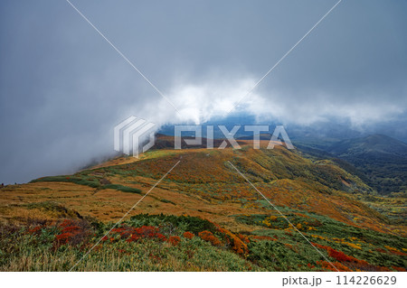 秋の栗駒山から見る紅葉の山肌 秋の栗駒山から見る紅葉の山肌 114226629