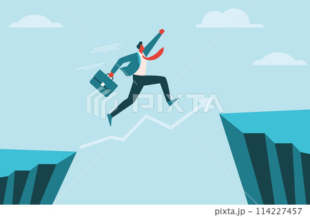 Businessman jump over the cliff Businessman jump over the cliff 114227457