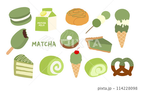 Hand drawn sweet desserts made from matcha such...のイラスト素材 [114228098 ...