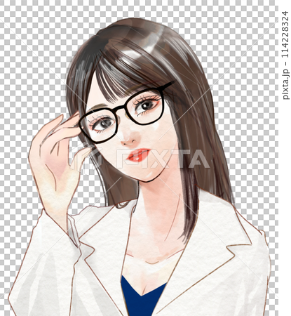 黒髪縁めがねの美人女医が解説する人物ポートレートイラスト 黒髪縁めがねの美人女医が解説する人物ポートレートイラスト 114228324