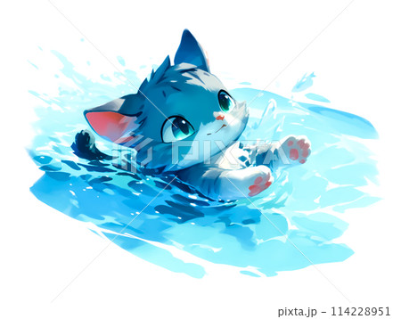 すいすいと泳ぐかわいいネコ 114228951