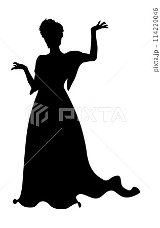 Mage woman in long dress silhouette Mage woman in long dress silhouette 114229046