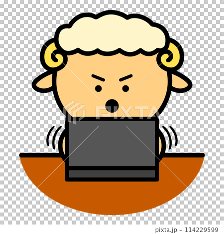 Illustration of a sheep using a computer 114229599