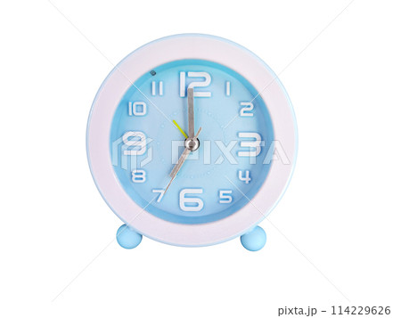 blue round alarm clock white on a white background blue round alarm clock white on a white background 114229626