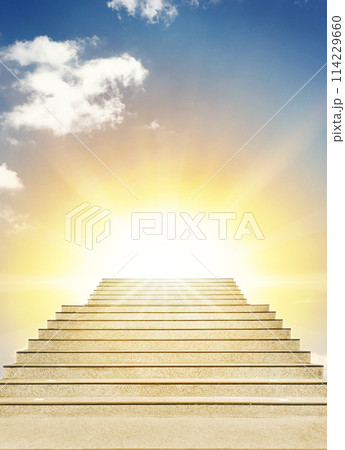 Concrete stairs leading up towards light. Concept of hope and bright future 114229660