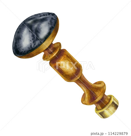 Antique seal an old writing set made of bronze with mahogany handles and semi-precious stone. Watercolor illustration for design template for antique store, scrapbooking, Antique seal an old writing set made of bronze with mahogany handles and semi-precious stone. Watercolor illustration for design template for antique store, scrapbooking, 114229879