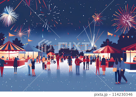 夏祭りと花火 114230346