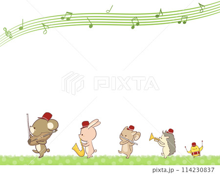 楽器を持って歩く動物たちのフレーム 114230837