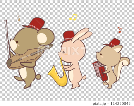 拿著樂器行走的動物插畫 114230843