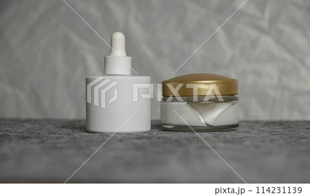 Anti-Age Facial Care Serum.Face cream, eye cream, serum and lip balm. Skin care. Anti-Age Facial Care Serum.Face cream, eye cream, serum and lip balm. Skin care. 114231139