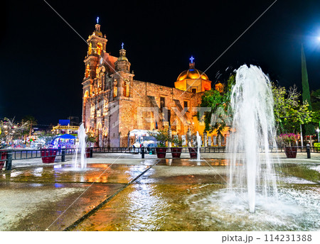 Temple of Our Lady of Mount Carmel or San Marcos Temple in Aguascalientes, Mexico at night 114231388