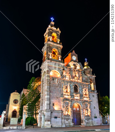 Temple of Our Lady of Mount Carmel or San Marcos Temple in Aguascalientes, Mexico at night 114231390
