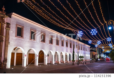 Downtown Aguascalientes, Mexico with Christmas decorations at night Downtown Aguascalientes, Mexico with Christmas decorations at night 114231396