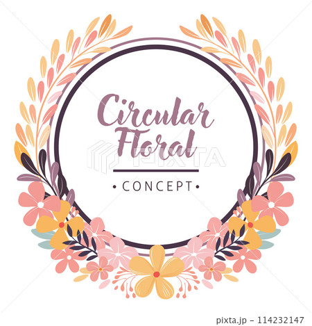 Circle Flowers Floral Border Frame Wreath Concept 114232147