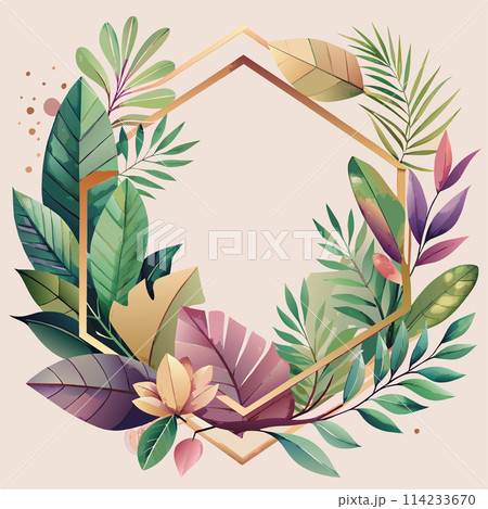 A flowery border with a gold frame. The flowers are purple and green A flowery border with a gold frame. The flowers are purple and green 114233670