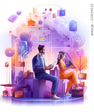 2D Illustration of a Man buying products online shopping concept White Background AI Generated 114234115