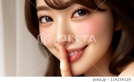 秘密のナイショの話をする日本人女性 秘密のナイショの話をする日本人女性 114234129
