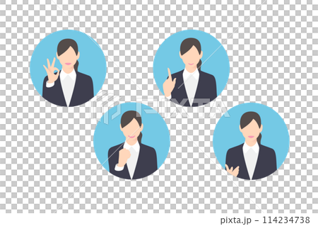 OK sign, fist pump, pointing, making a proposal, female business person/manager, icon style 114234738