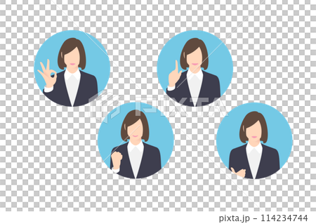 OK sign, fist pump, pointing, making a proposal, female business person/manager, icon style OK sign, fist pump, pointing, making a proposal, female business person/manager, icon style 114234744