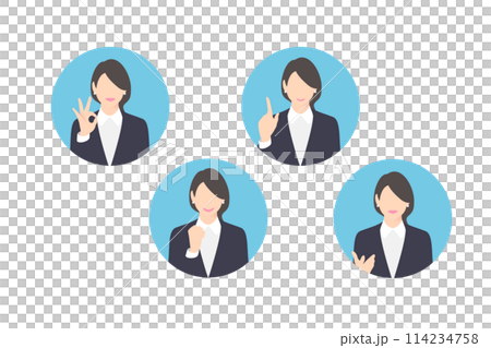 OK sign, fist pump, pointing, making a proposal, female business person/manager, icon style OK sign, fist pump, pointing, making a proposal, female business person/manager, icon style 114234758
