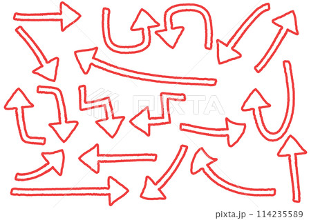 ラフな手描きの赤い矢印素材セット 114235589
