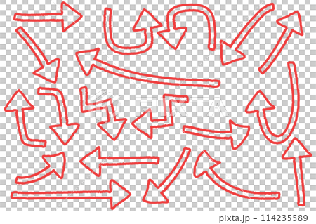 ラフな手描きの赤い矢印素材セット 114235589