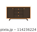 Chest of drawers, bedside table set vector. Wooden textures. Cartoon house equipment for interior. Illustration of furniture isolated 114236224