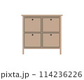 Chest of drawers, bedside table set vector. Wooden textures. Cartoon house equipment for interior. Illustration of furniture isolated 114236226