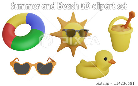 Summer and beach clipart element ,3D render summer concept isolated on white background icon set No.4 114236581