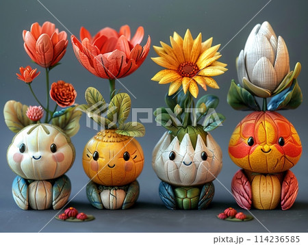 Flower-themed whimsical character designs Flower-themed whimsical character designs 114236585