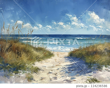 Drawing of a serene beach scene Drawing of a serene beach scene 114236586