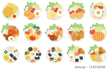 ワンプレートの食べ物イラストセット（カラー） 114238300